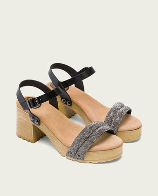SANDALIA TACON MEDIO NEGRO PLOMO SERENA